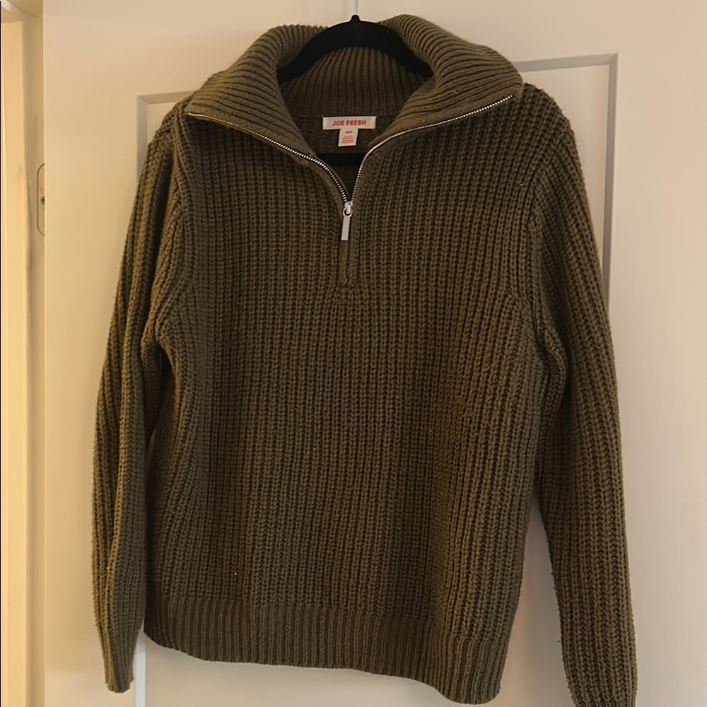 Joe Fresh Green Zip Up Sweater with Ribbed Knit